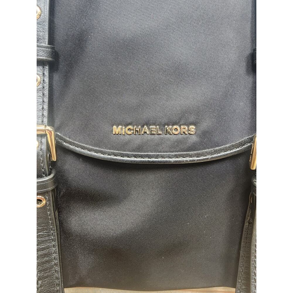 Michael Kors Leila Flap Medium Nylon Backpack Bag Gold Studs - Picture 2 of 11